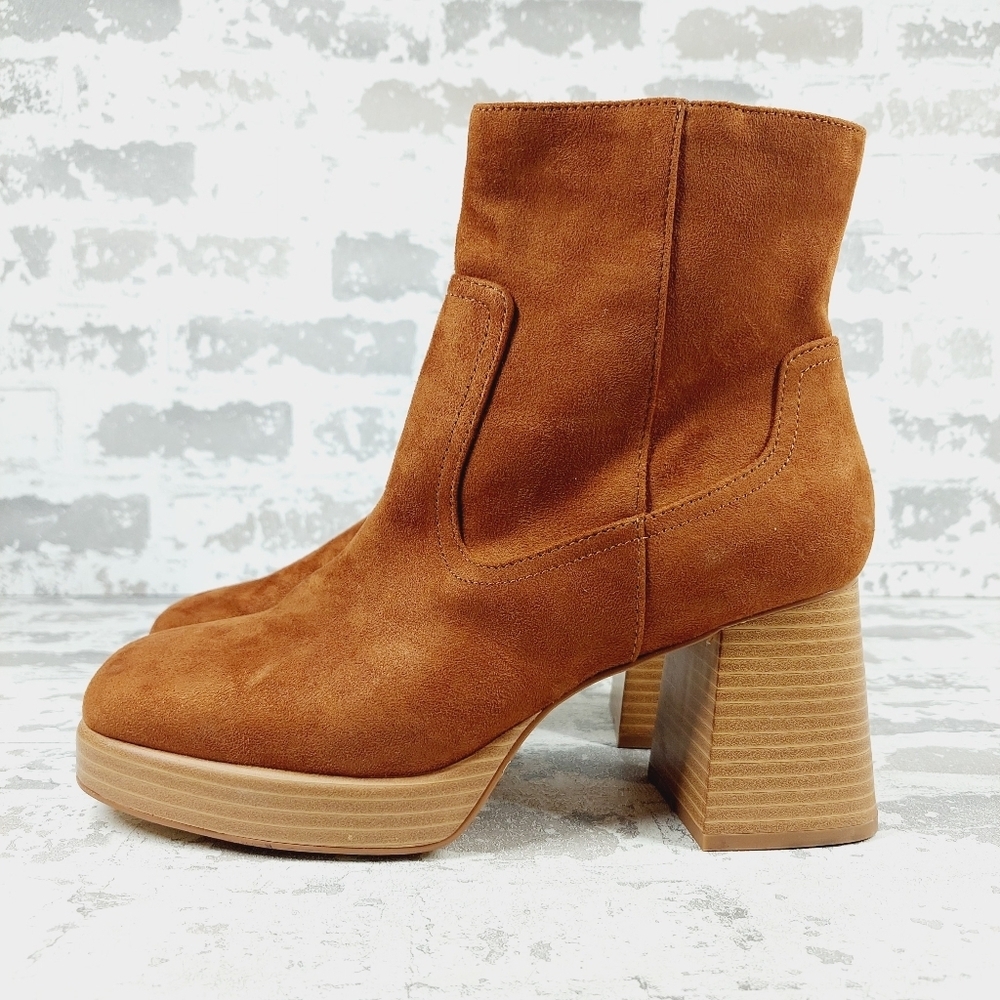 BP Brown Ankle Booties Suede Chunky Heel